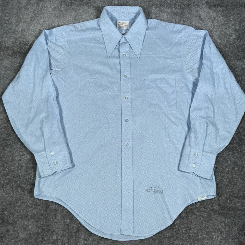 VTG Arrow Kent Collection Shirt Men's 16.5 35 Blue Geometric Sanforized USA Made - Picture 2 of 8
